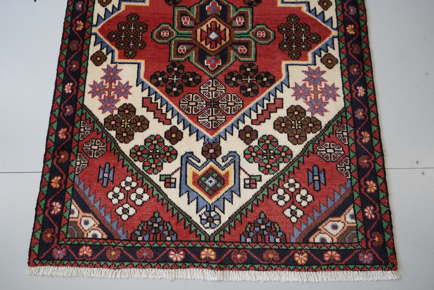 Persian Hamadan Red Wool Geometric Rug | Handmade | 144 x 105 cm