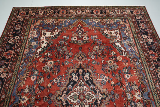 Vintage Persian Bibikabad Red Wool Floral Medallion Rug | Handmade | 295 x 217 cm
