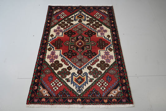 Persian Hamadan Red Wool Geometric Rug | Handmade | 144 x 105 cm
