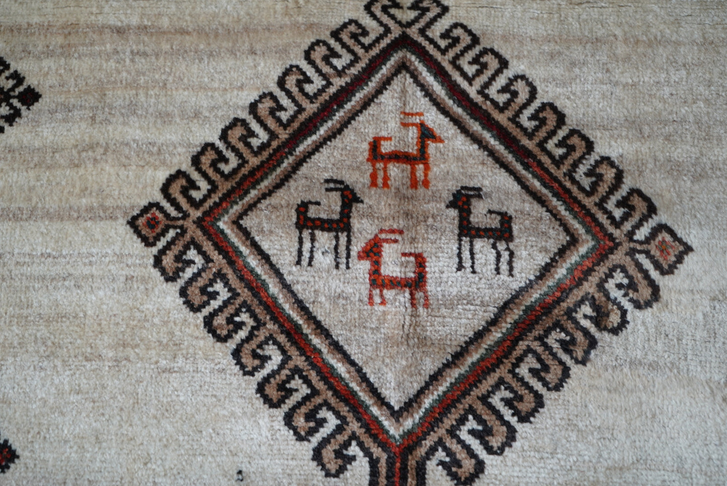 Vintage Persian Lori Cream Wool Geometric Rug | Handmade | 226 x 136 cm