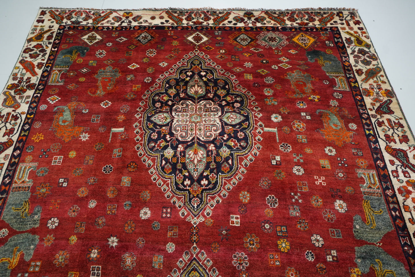 Vintage Persian Shiraz Red Wool Rug | Handmade | 302 x 211 cm