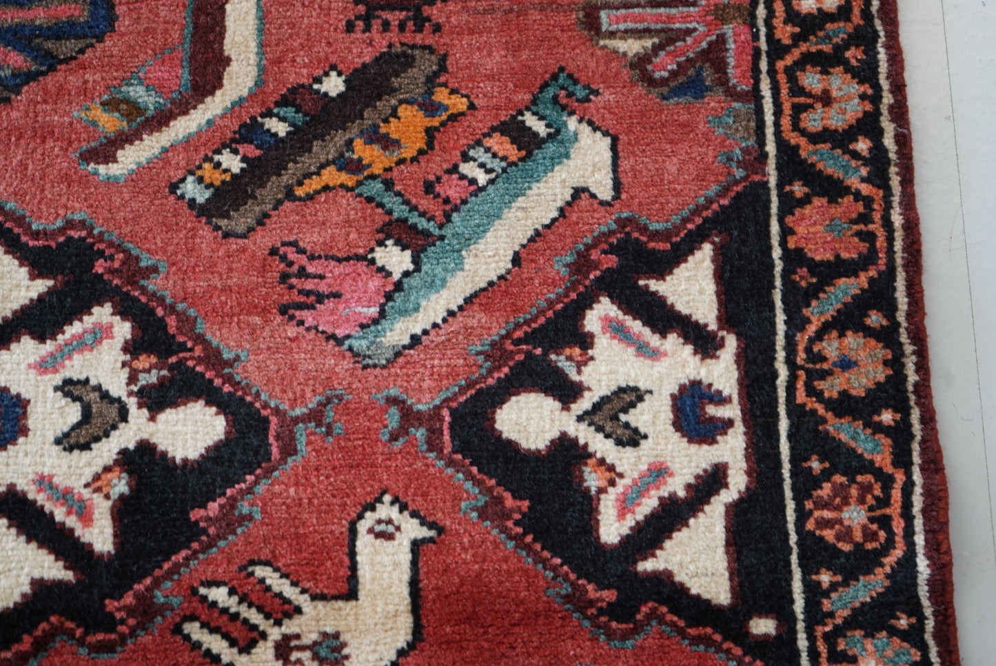 Vintage Persian Bakhtiari Red Wool Geometric Runner Rug | Handmade | 298 x 111 cm