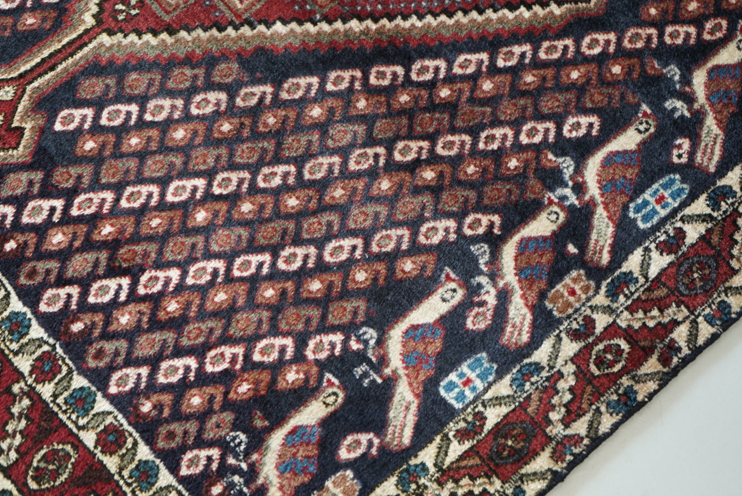 Vintage Persian Sirjan Red Wool Geometric Rug | Handmade | 220 x 160 cm