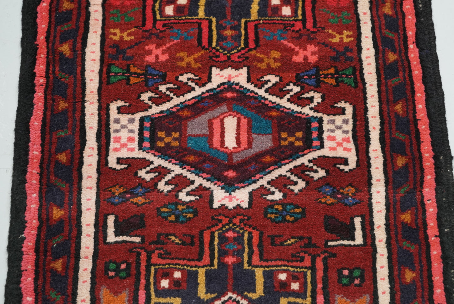 Vintage Persian Karaja Red Wool Runner Rug | Handmade | 240 x 62 cm