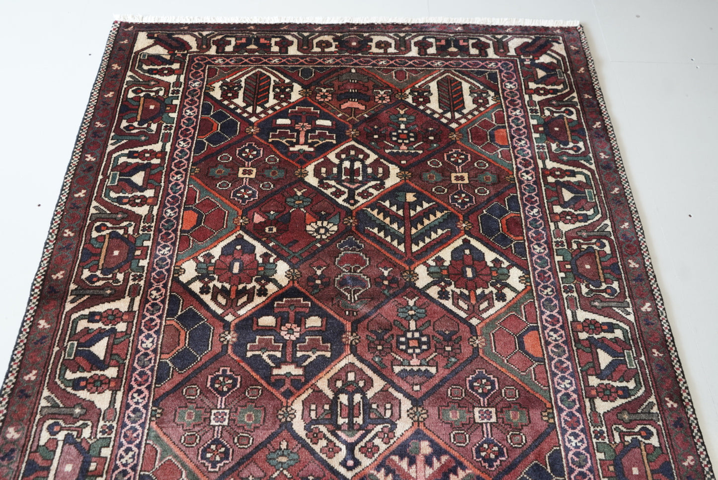 Vintage Persian Bakhtiari Red Wool Garden Design Rug | Handmade | 206 x 162 cm
