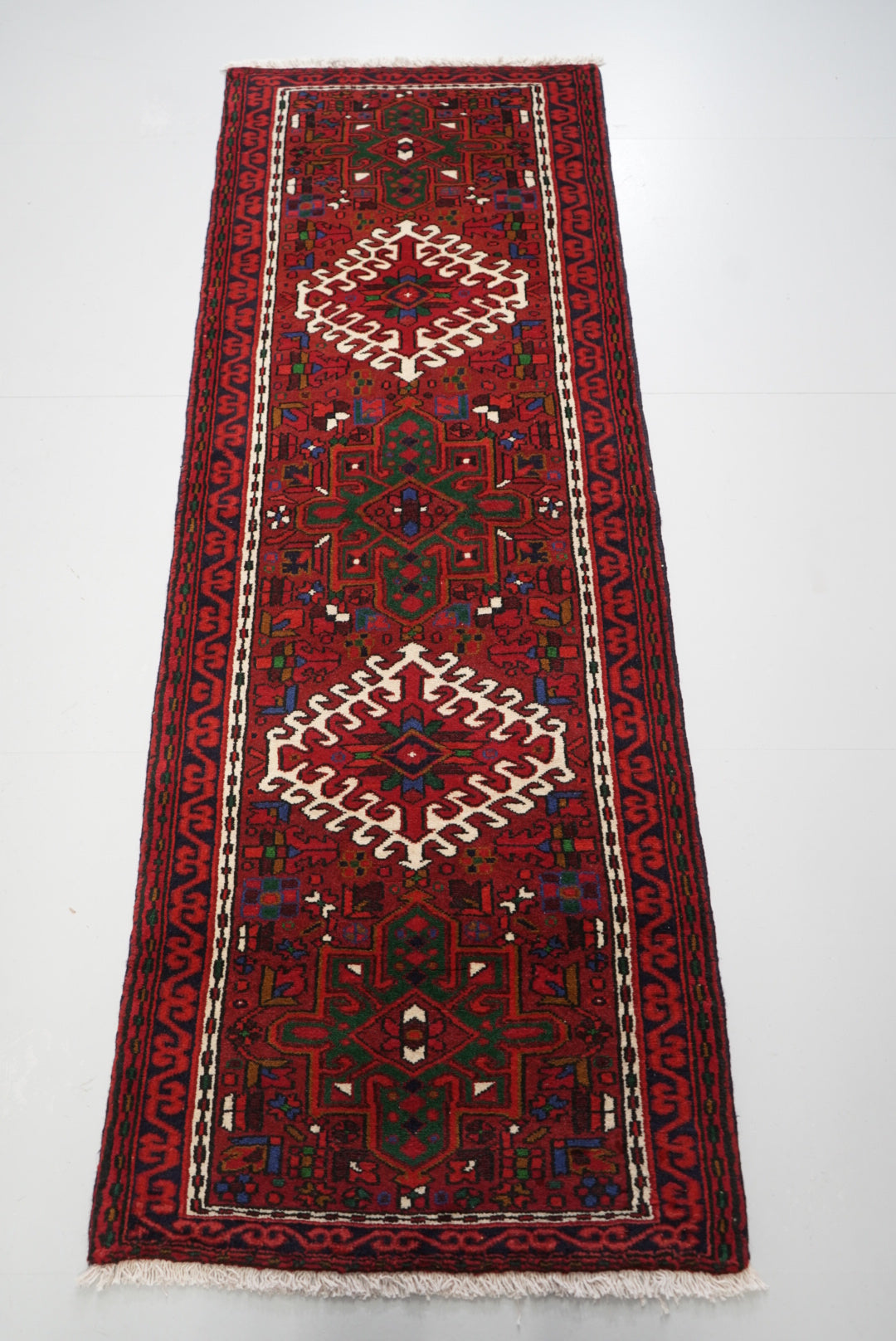 Vintage Persian Ahar Red Wool Geometric Runner Rug | Handmade | 200 x 72 cm