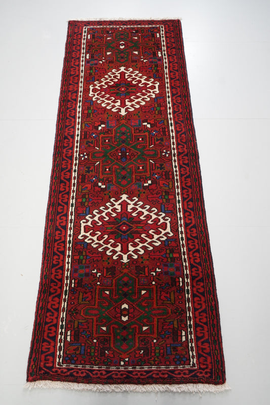 Vintage Persian Ahar Red Wool Geometric Runner Rug | Handmade | 200 x 72 cm