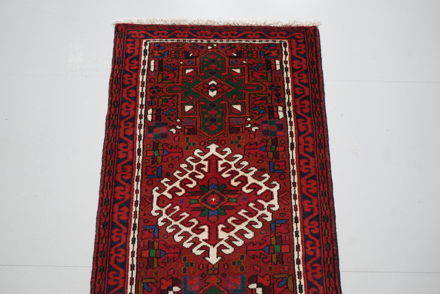 Vintage Persian Ahar Red Wool Geometric Runner Rug | Handmade | 200 x 72 cm