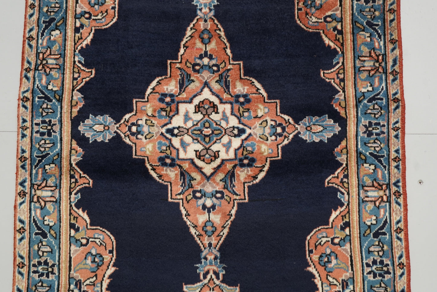 Vintage Persian Kashan Navy Wool Rug | Handmade | 123 x 74 cm