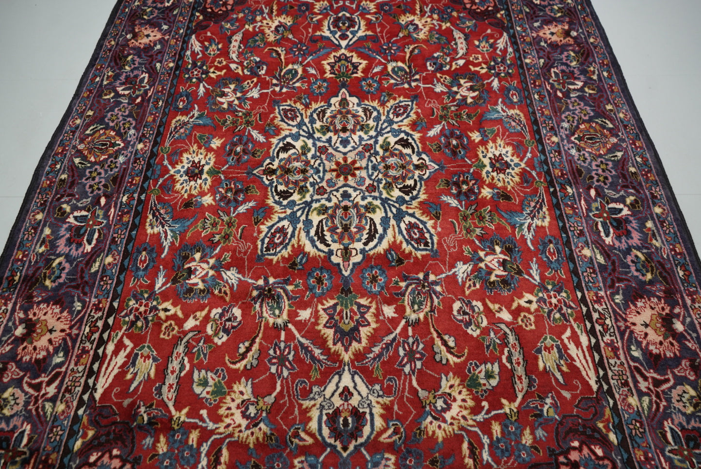 Vintage Handmade Wool Oriental Rug Red Medallion Floral Carpet 345 x 208 cm