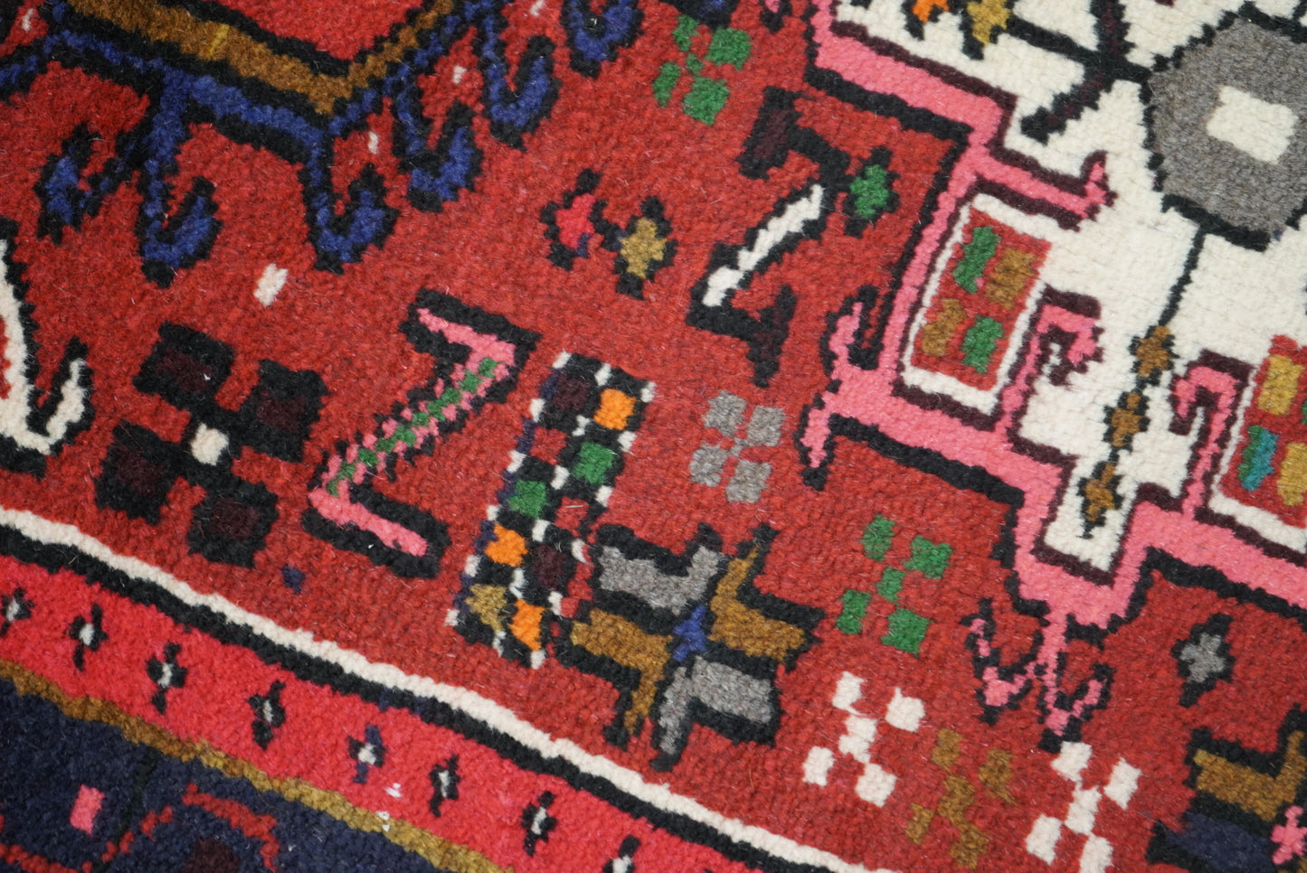 Vintage Persian Karaja Red Wool Runner Rug | Handmade | 320 x 80 cm