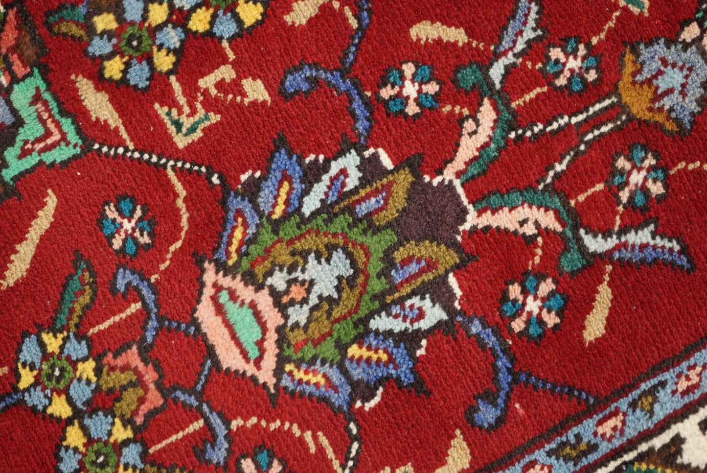 Handmade Persian Tabriz Floral Wool Rug | 297 x 209 cm | Red & Navy | Vintage