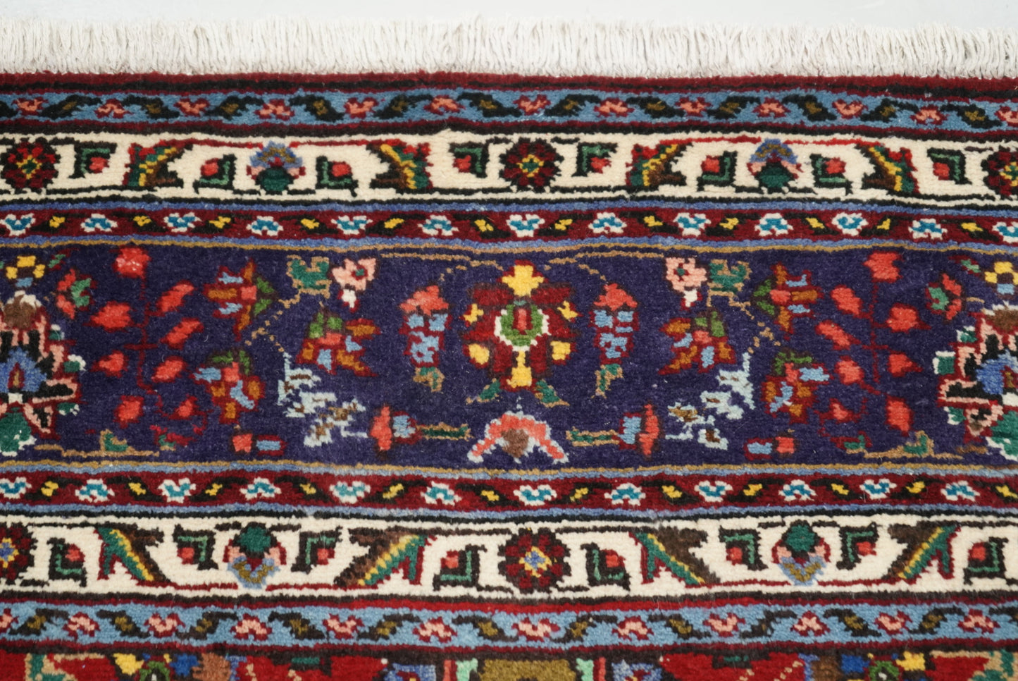 Handmade Persian Tabriz Floral Wool Rug | 297 x 209 cm | Red & Navy | Vintage