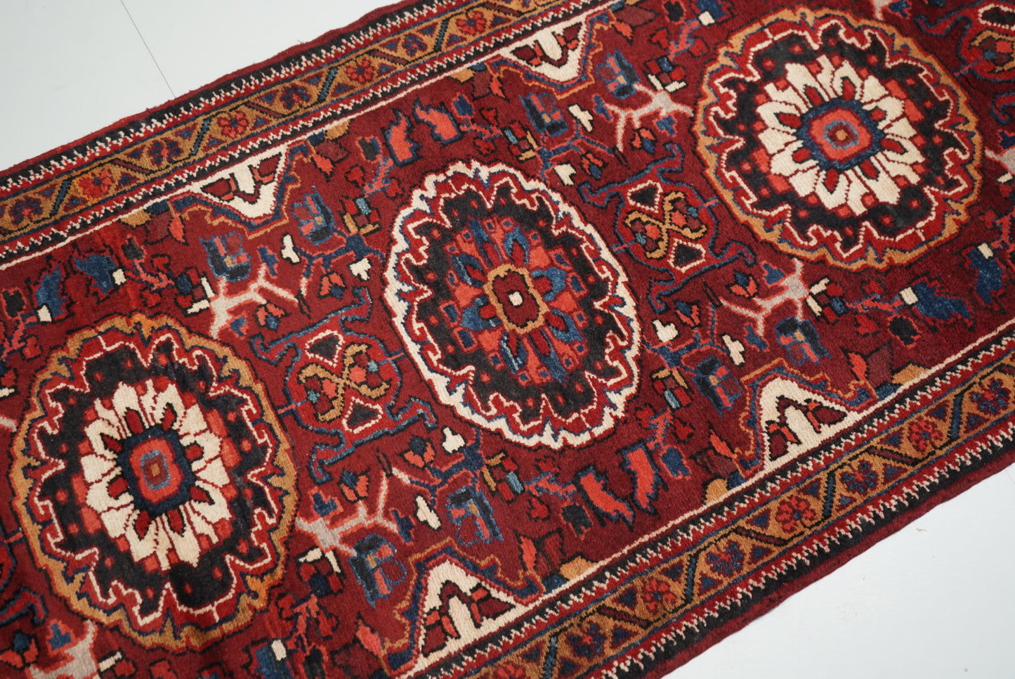 Handmade Vintage Wool Runner Rug Traditional Medallion Hallway Carpet 208 x 86 cm