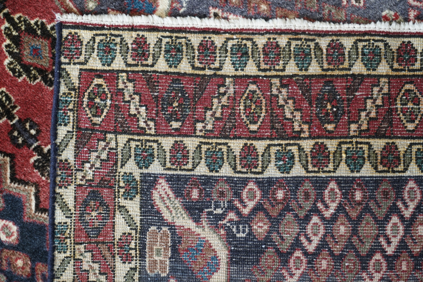 Vintage Persian Sirjan Red Wool Geometric Rug | Handmade | 220 x 160 cm