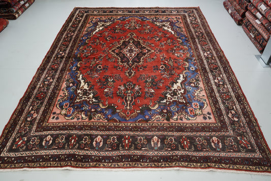 Vintage Persian Bibikabad Red Wool Floral Medallion Rug | Handmade | 295 x 212 cm