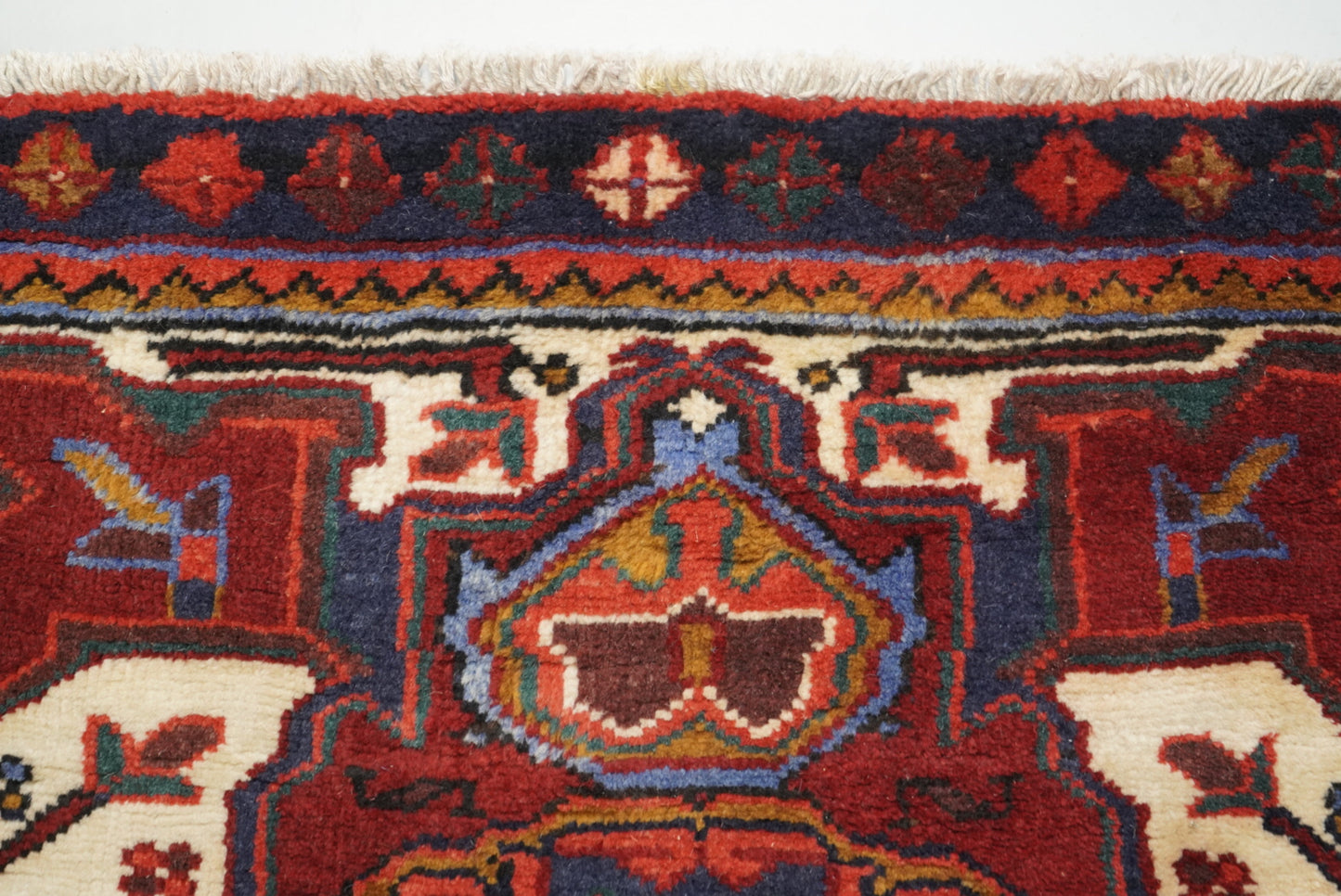 Vintage Persian Ahar Red Wool Geometric Runner Rug | Handmade | 324 x 100 cm