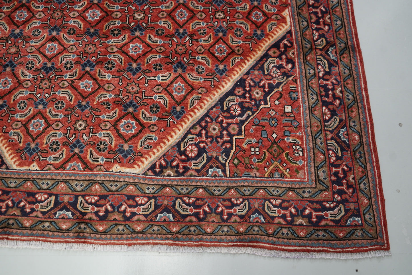 Vintage Persian Mahal Red Wool Floral Medallion Rug | Handmade | 300 x 207 cm