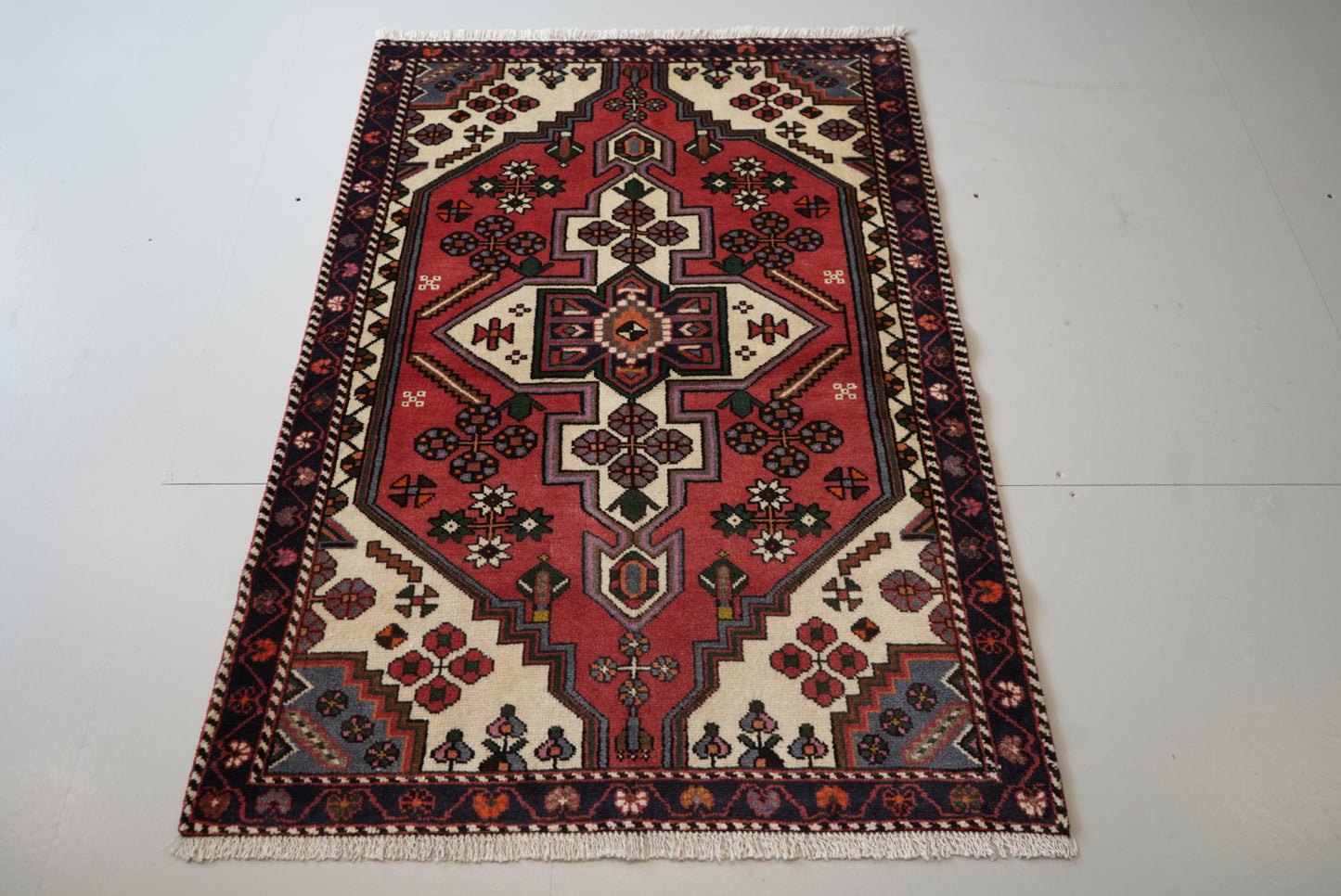 Persian Hamadan Red Wool Geometric Rug | Handmade | 152 x 107 cm