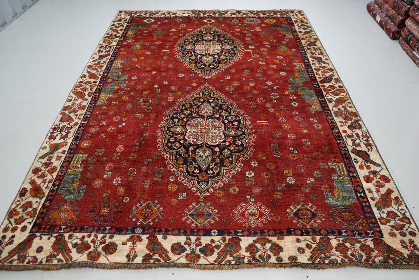 Vintage Persian Shiraz Red Wool Rug | Handmade | 302 x 211 cm
