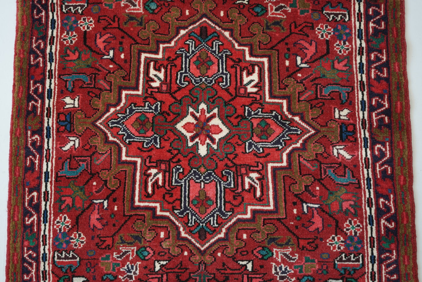 Persian Ahar Red Wool Geometric Rug | Handmade | 105 x 82 cm