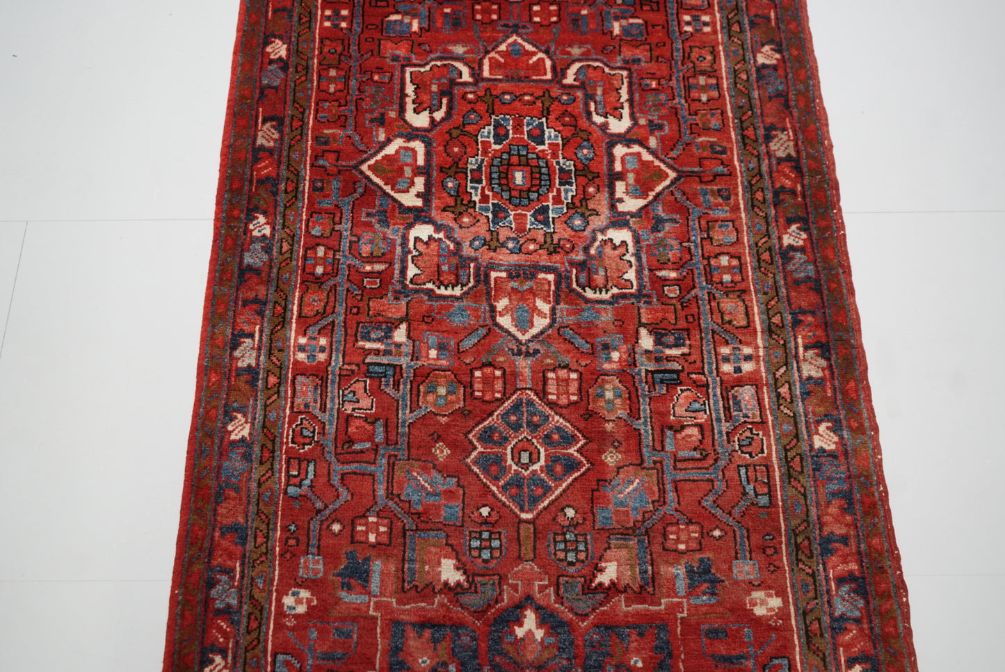 Vintage Persian Ahar Red Wool Runner Rug | Handmade | 340 x 110 cm