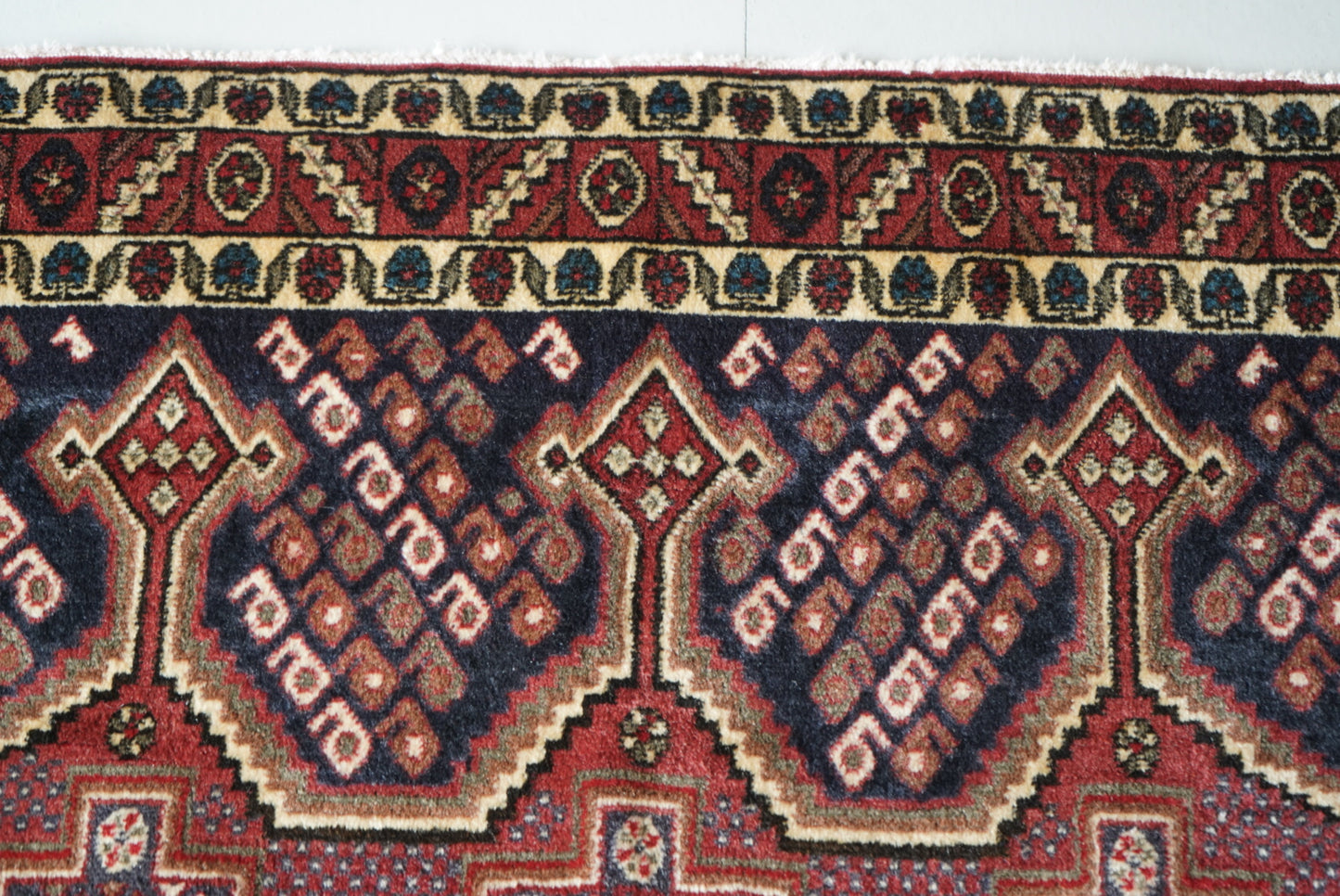 Vintage Persian Sirjan Red Wool Geometric Rug | Handmade | 220 x 160 cm