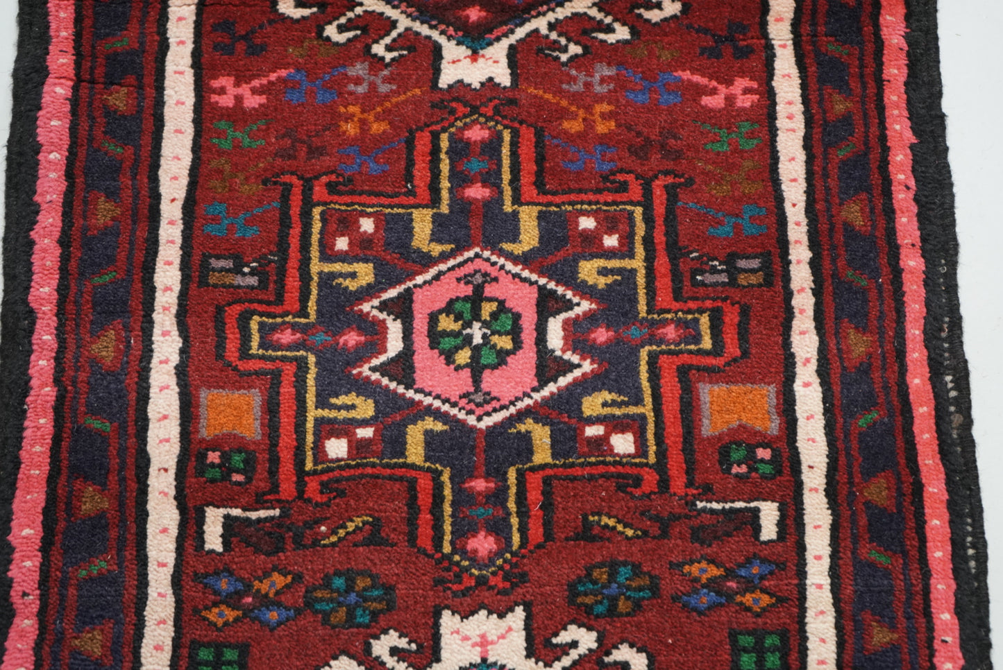 Vintage Persian Karaja Red Wool Runner Rug | Handmade | 240 x 62 cm