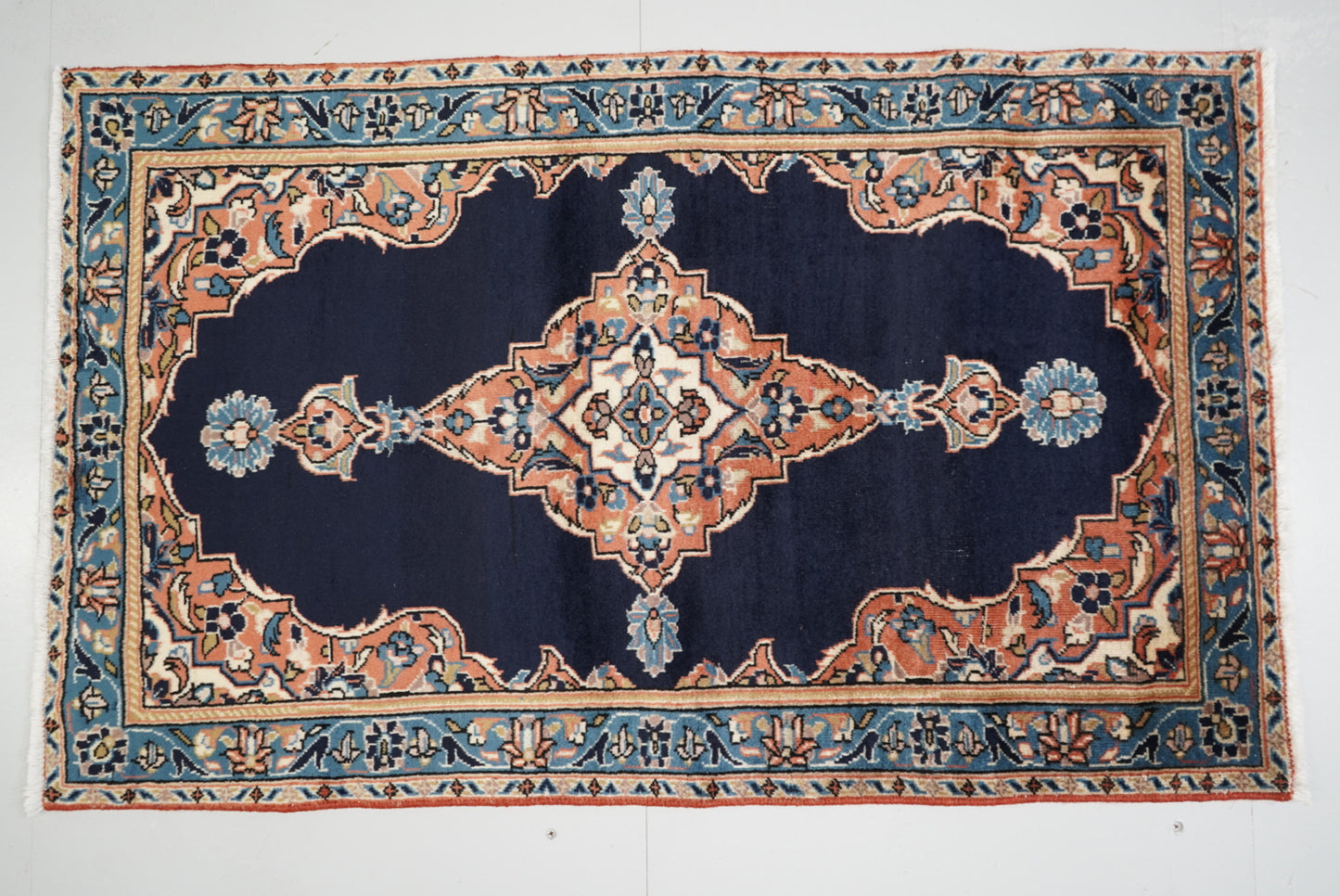 Vintage Persian Kashan Navy Wool Rug | Handmade | 123 x 74 cm