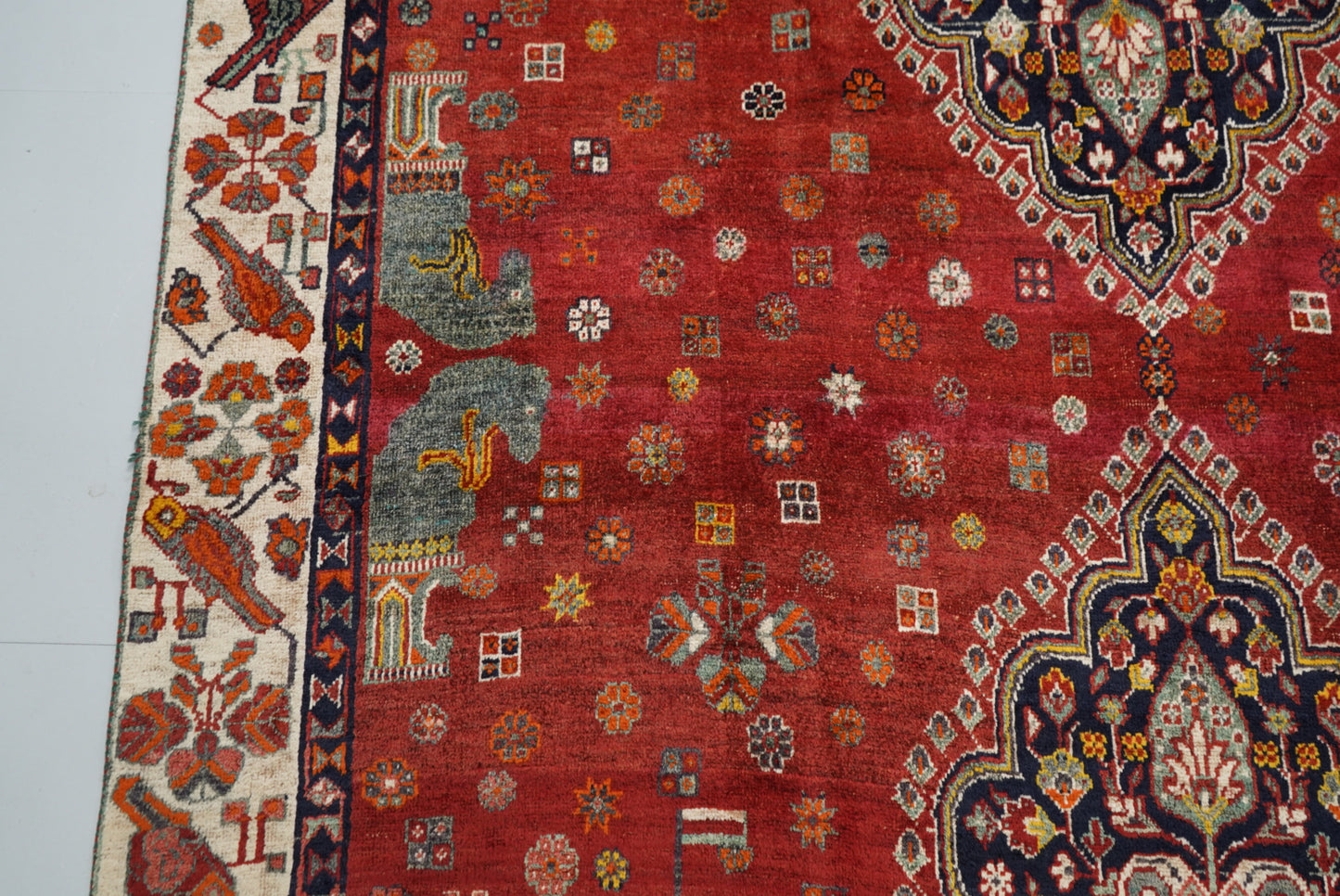 Vintage Persian Shiraz Red Wool Rug | Handmade | 302 x 211 cm