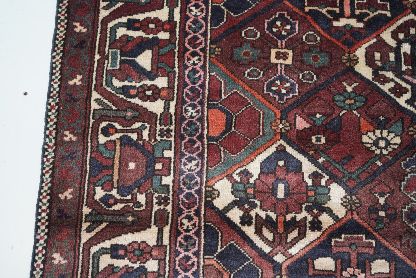 Vintage Persian Bakhtiari Red Wool Garden Design Rug | Handmade | 206 x 162 cm