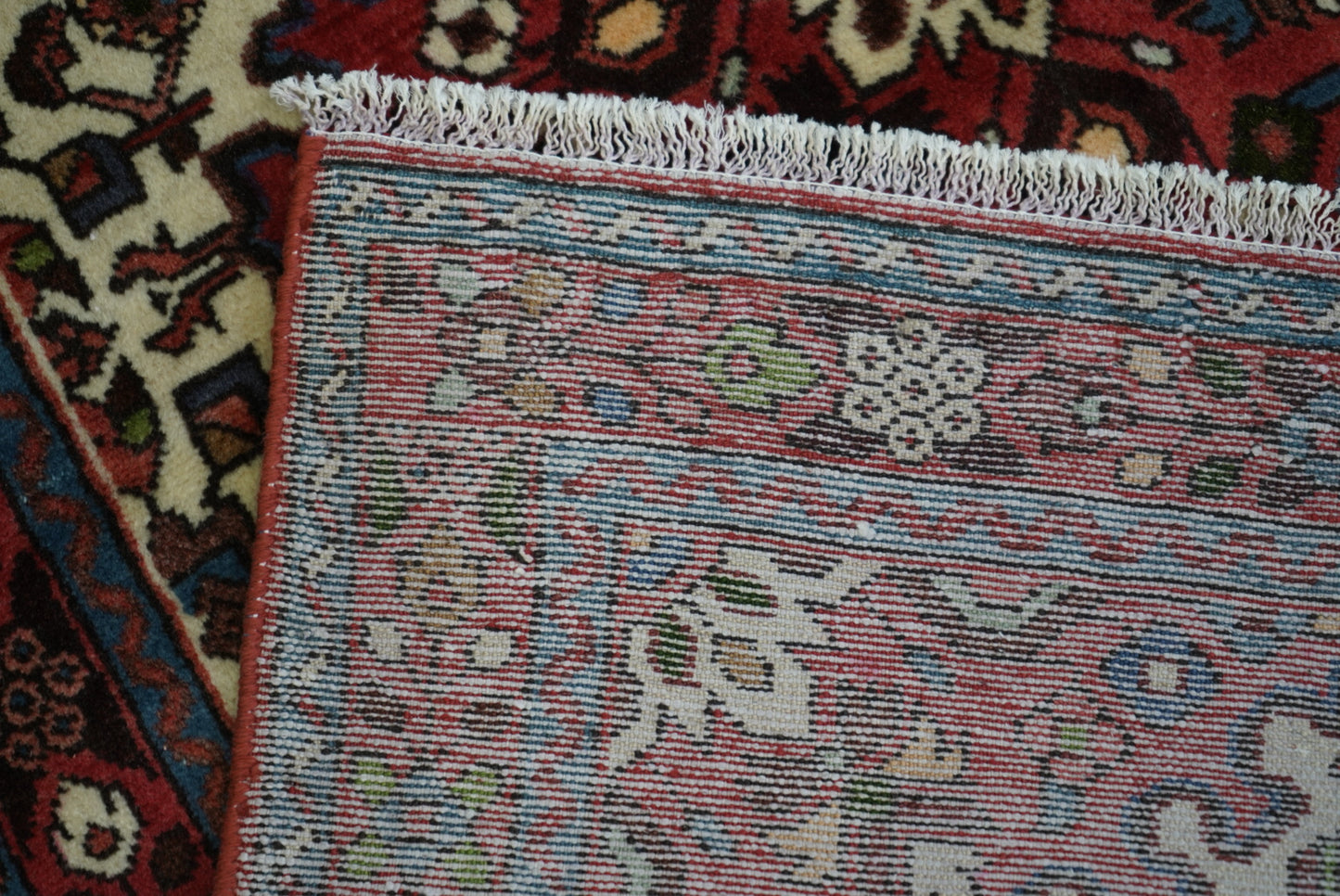 Vintage Persian Hamadan Cream & Red Wool Geometric Rug | Handmade | 142 x 100 cm