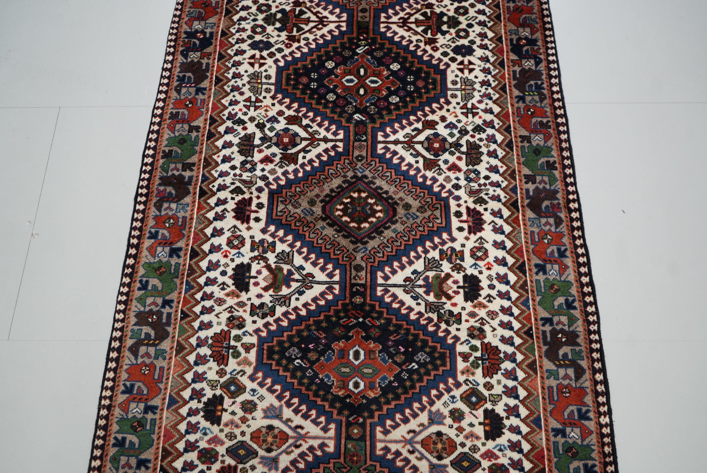 Handmade Vintage Oriental Runner Rug 380 x 110 cm Wool Hallway Carpet