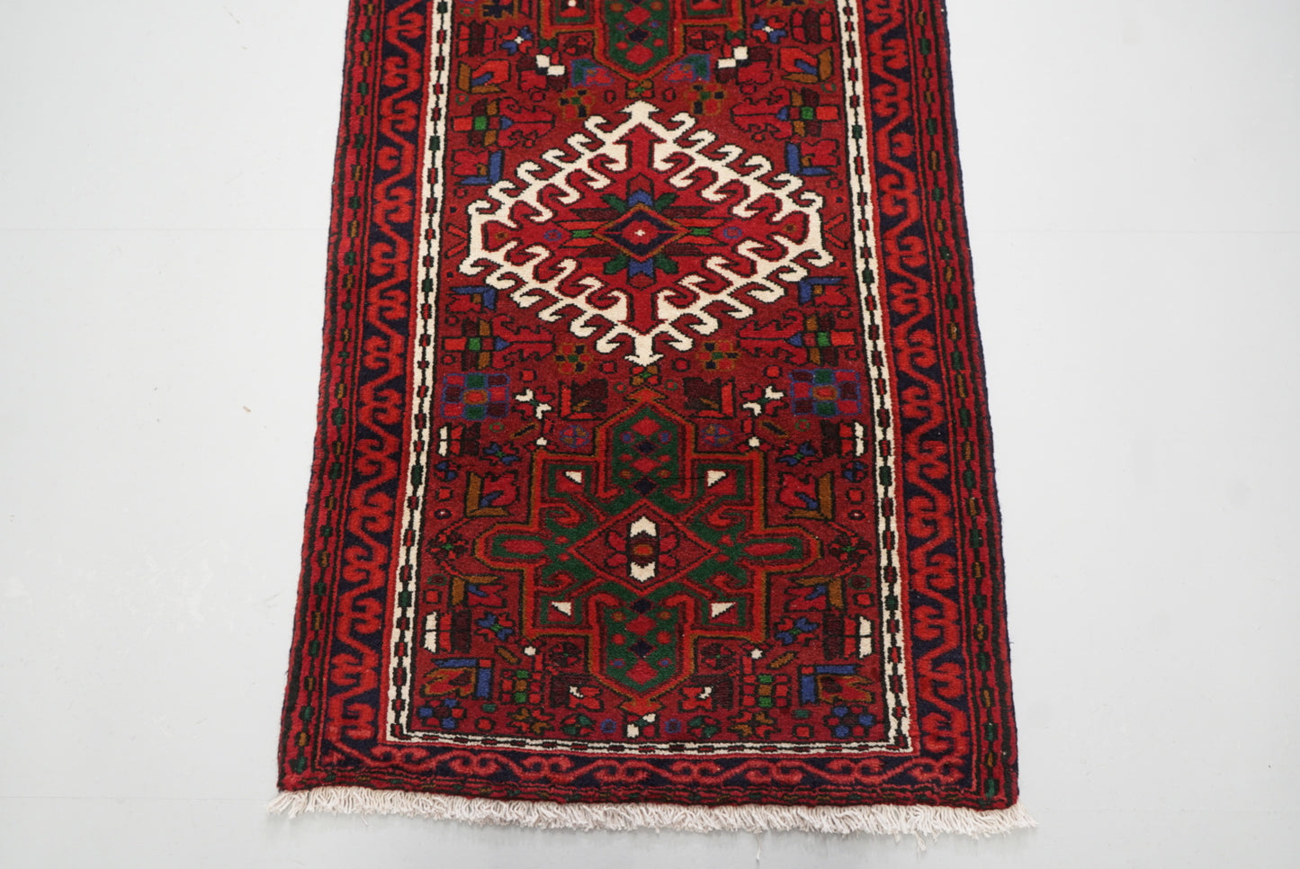 Vintage Persian Ahar Red Wool Geometric Runner Rug | Handmade | 200 x 72 cm
