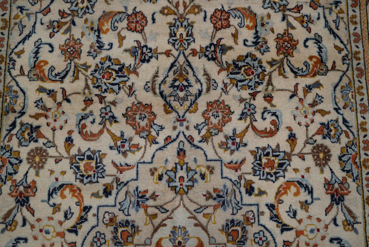 Vintage Persian Kashan Cream Wool Rug | Handmade | 283 x 148 cm