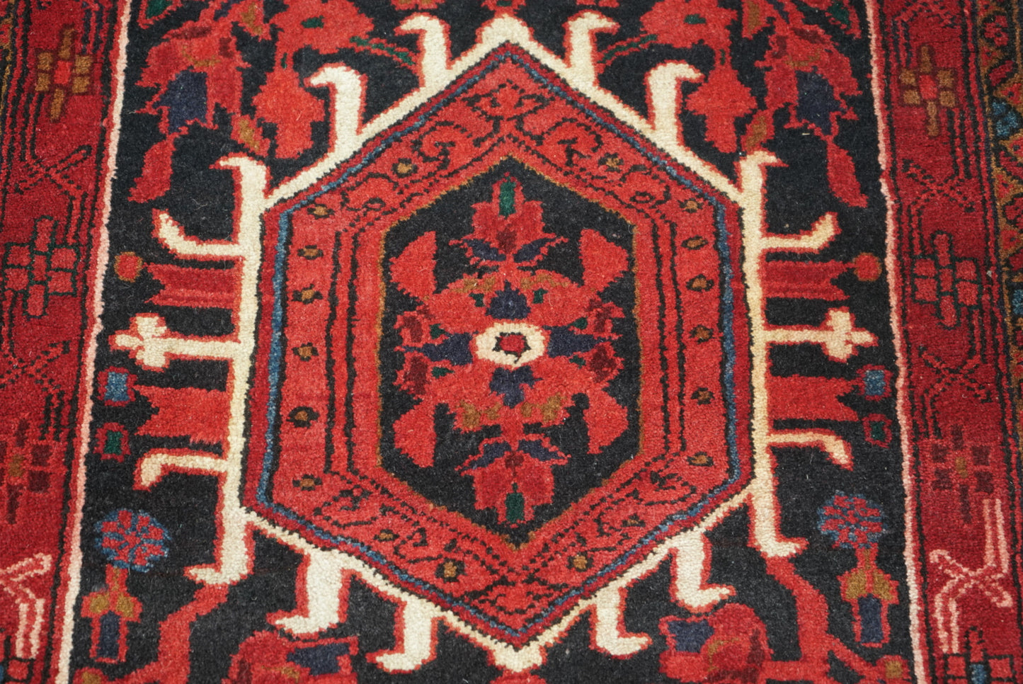 Vintage Persian Karaja Navy & Red Wool Geometric Runner Rug | Handmade | 218 x 80 cm