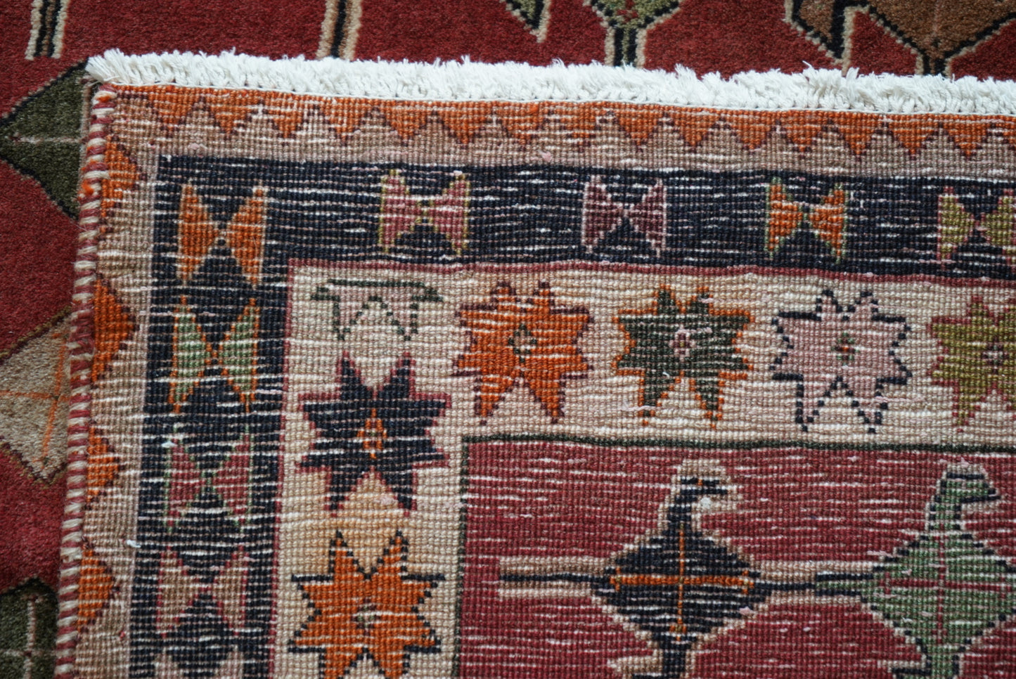 Vintage Persian Sirjan Red Wool Geometric Rug | Handmade | 222 x 140 cm