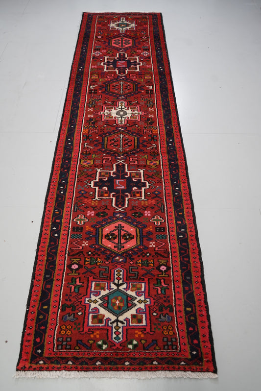 Vintage Persian Karaja Red Wool Runner Rug | Handmade | 320 x 80 cm