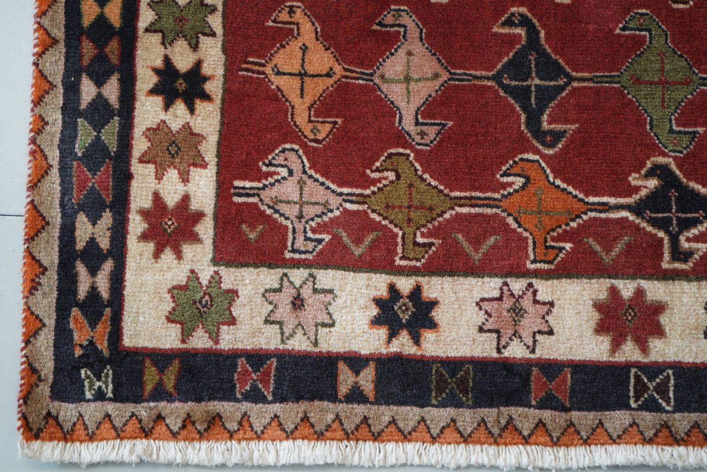 Vintage Persian Sirjan Red Wool Geometric Rug | Handmade | 222 x 140 cm