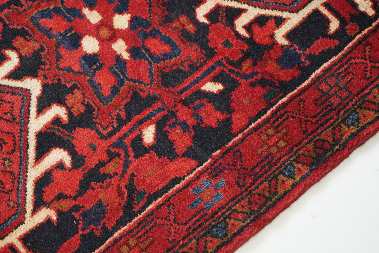 Vintage Persian Karaja Navy & Red Wool Geometric Runner Rug | Handmade | 218 x 80 cm
