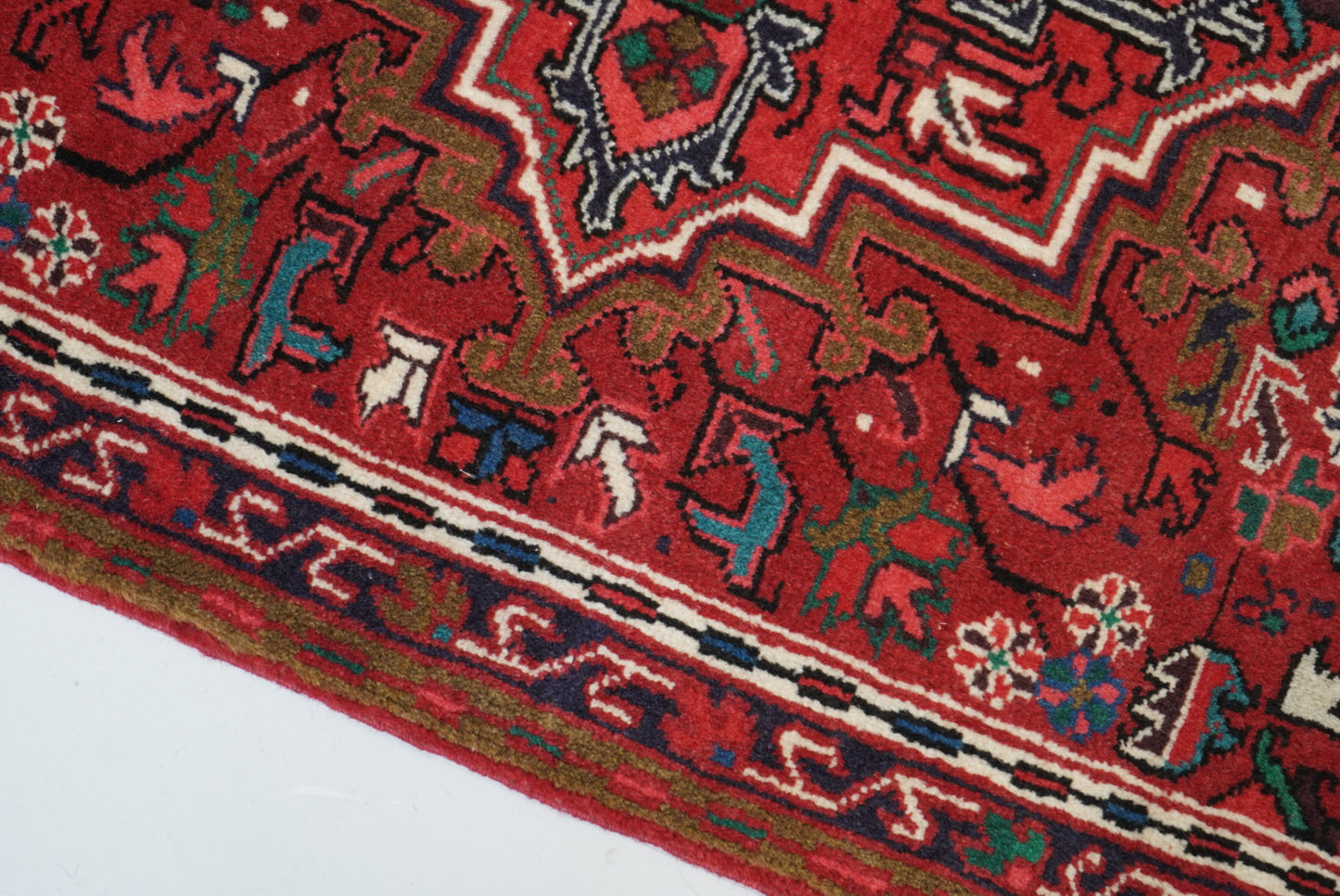 Persian Ahar Red Wool Geometric Rug | Handmade | 105 x 82 cm