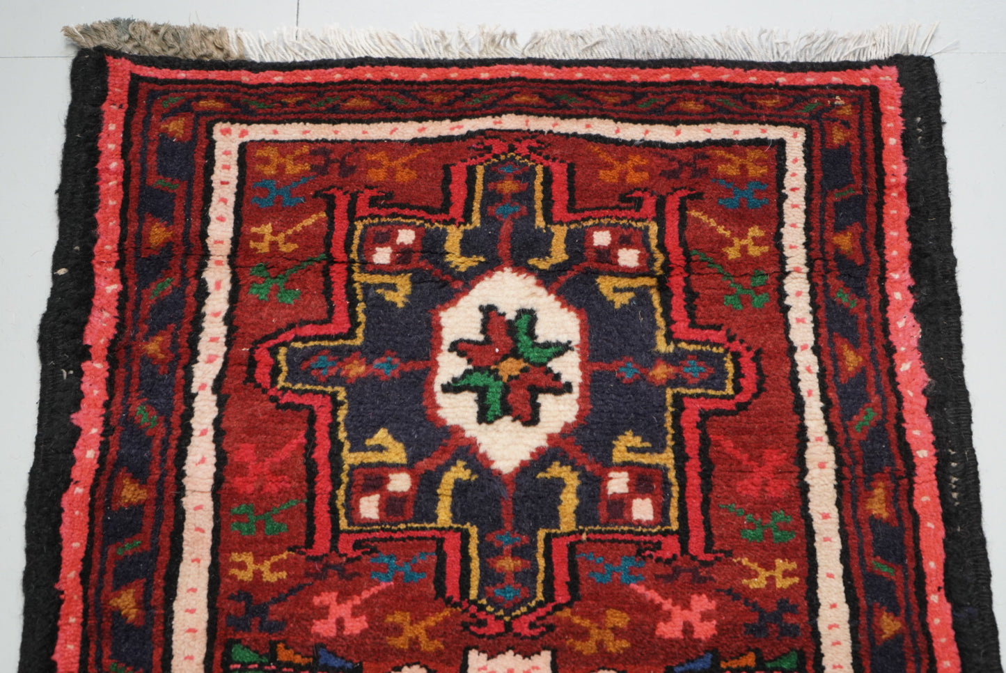 Vintage Persian Karaja Red Wool Runner Rug | Handmade | 240 x 62 cm