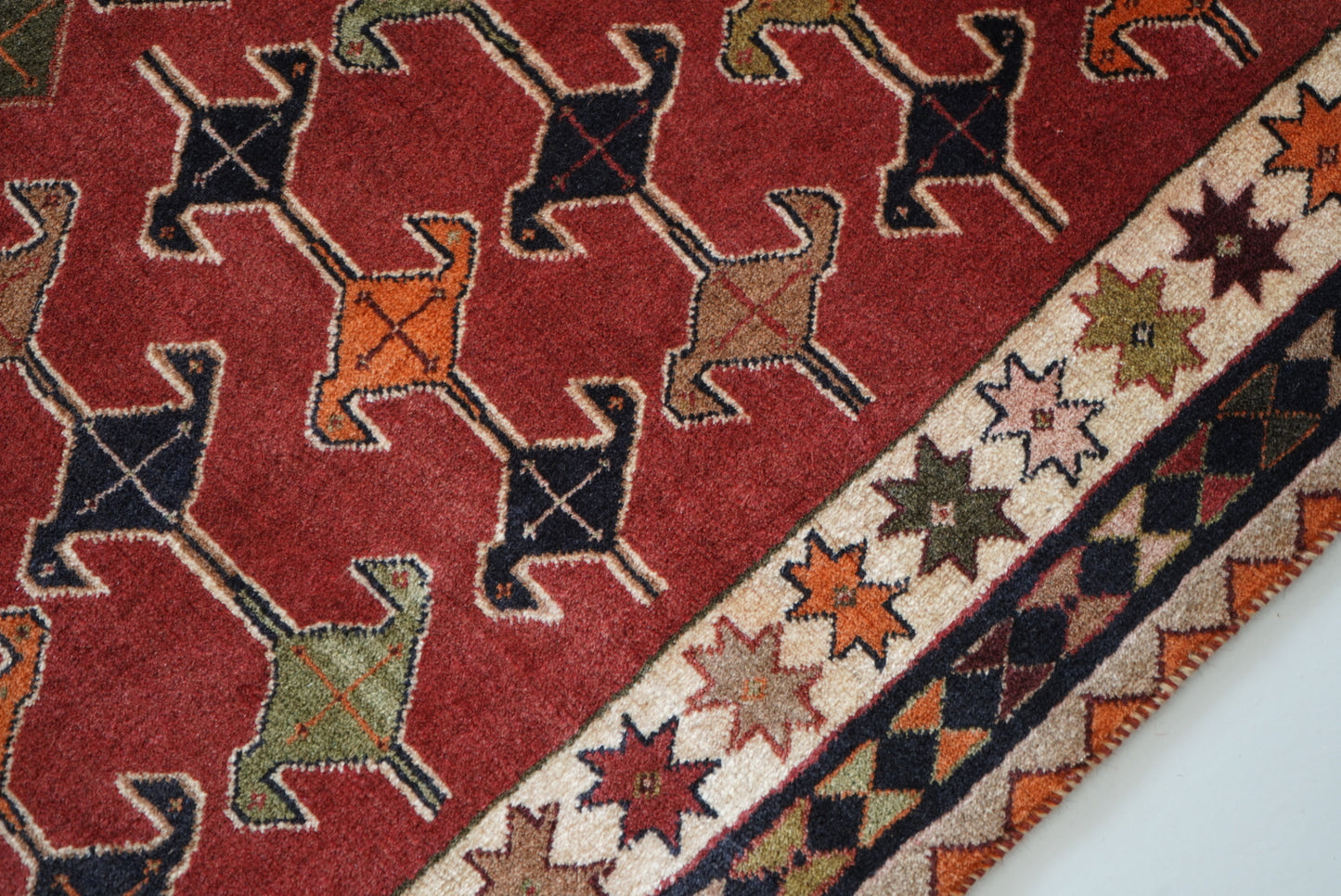 Vintage Persian Sirjan Red Wool Geometric Rug | Handmade | 222 x 140 cm