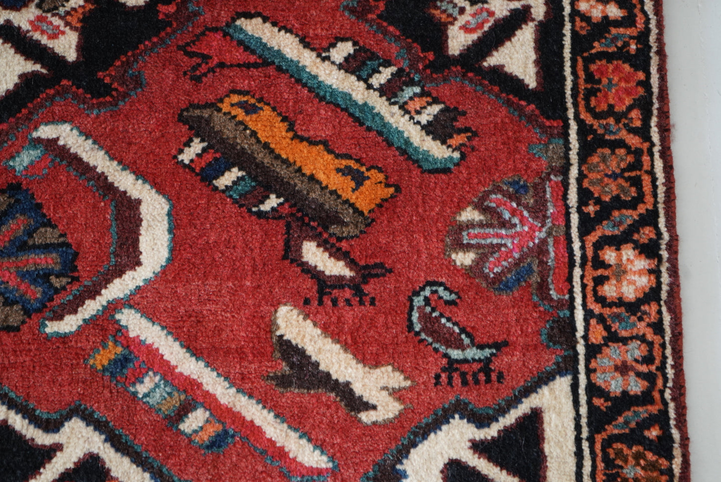 Vintage Persian Bakhtiari Red Wool Geometric Runner Rug | Handmade | 298 x 111 cm