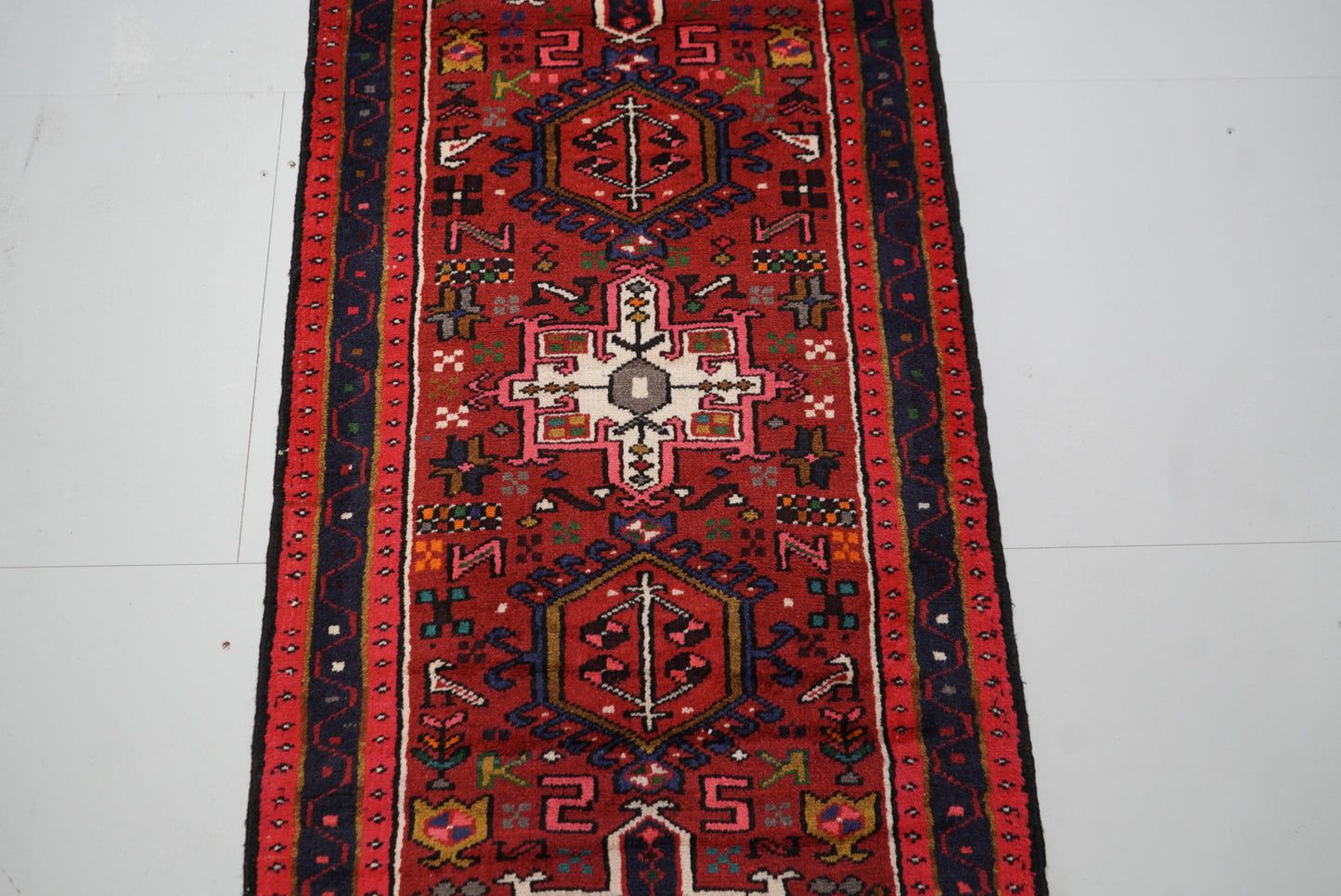 Vintage Persian Karaja Red Wool Runner Rug | Handmade | 320 x 80 cm
