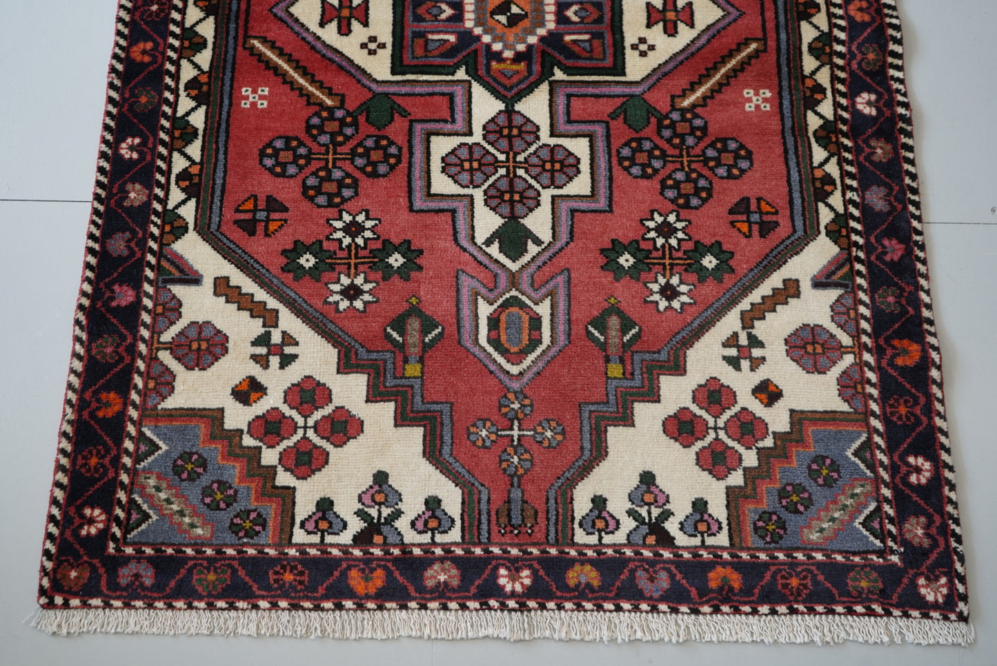 Persian Hamadan Red Wool Geometric Rug | Handmade | 152 x 107 cm