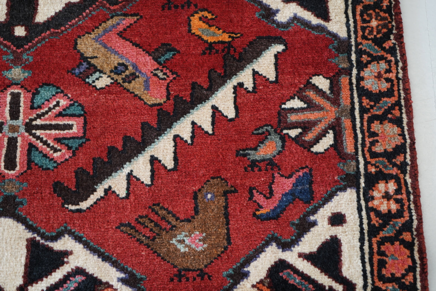 Vintage Persian Bakhtiari Red Wool Geometric Runner Rug | Handmade | 298 x 111 cm