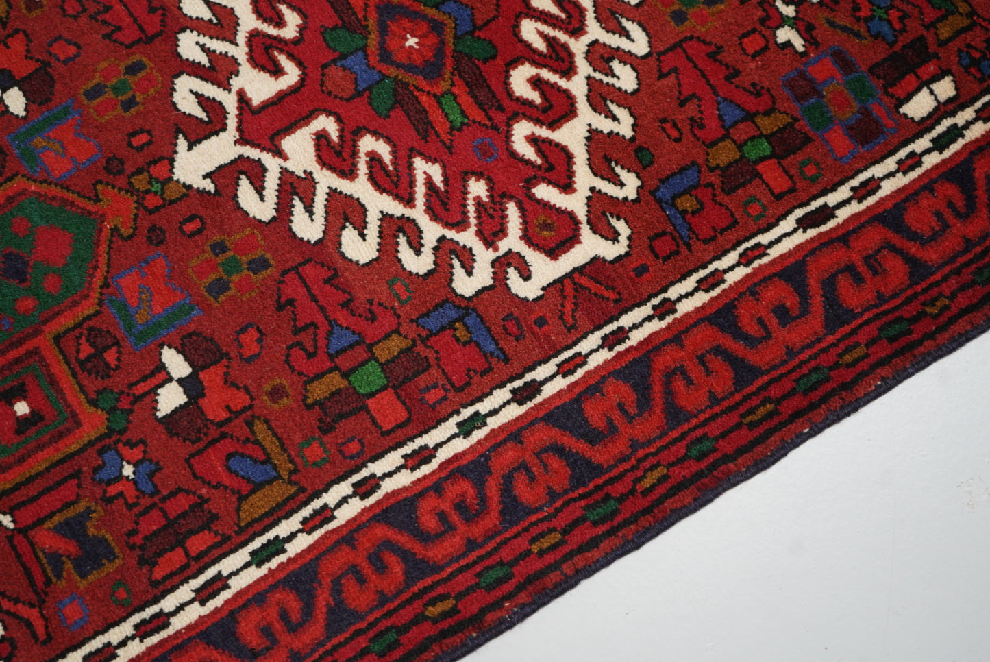 Vintage Persian Ahar Red Wool Geometric Runner Rug | Handmade | 200 x 72 cm