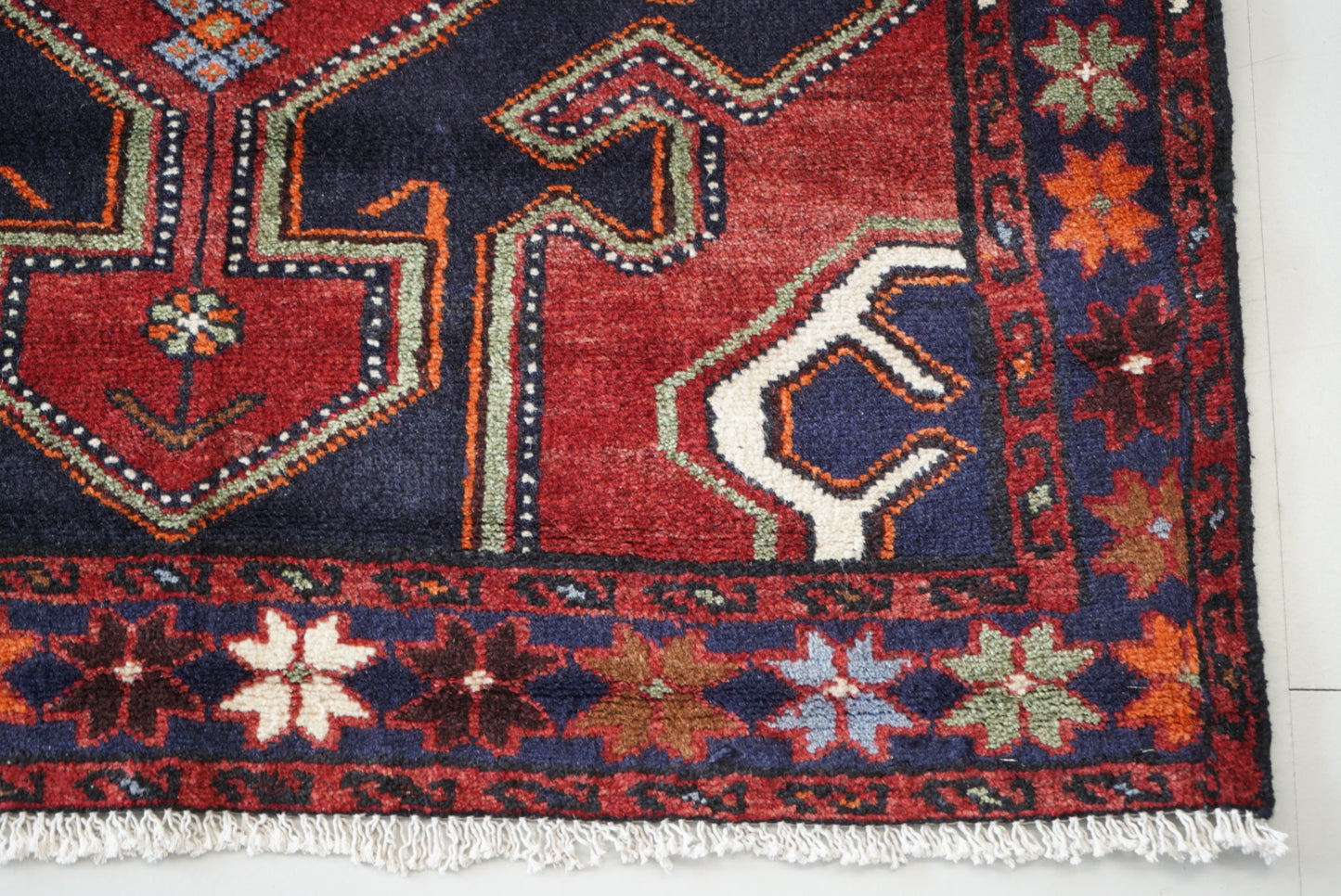 Persian Hamadan Red Wool Geometric Rug | Handmade | 145 x 100 cm