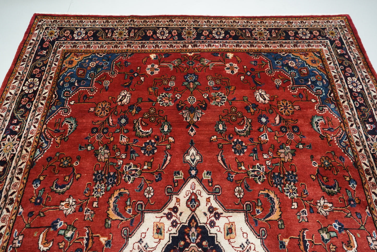Vintage Persian Bibikabad Red Wool Floral Medallion Rug | Handmade | 333 x 217 cm